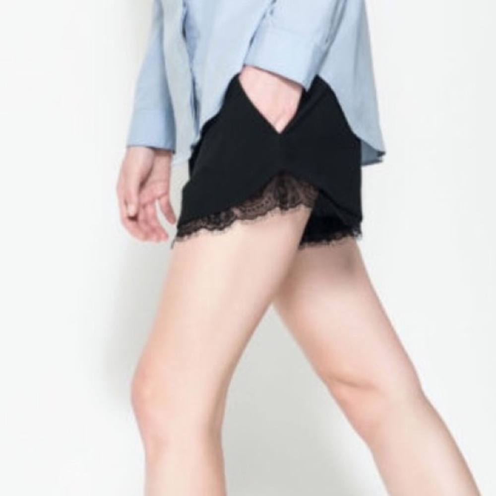 Zara Trafaluc lace trimmed black shorts size S